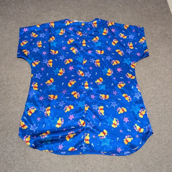 Vintage Disney Pooh Night Gown Stars Blue Pajama Shirt Womens XL - Picture 3 of 6